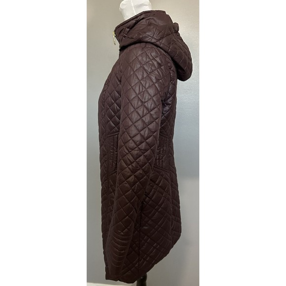 Via Spiga Zig-Zag Quilted Puffer Jacket Burgundy Full Zip Coat Zipper Pockets S - Picture 2 of 11